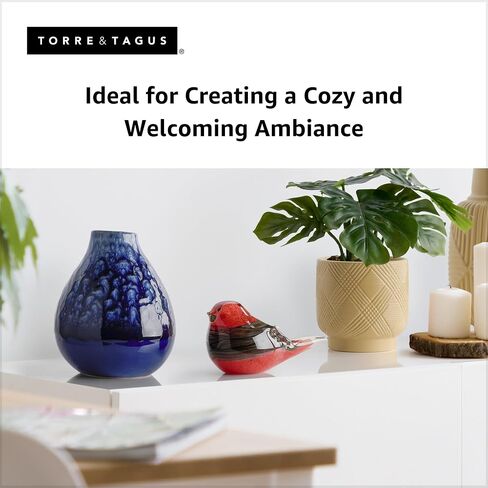 Torre & Tagus Glass Bird Decor Bird Figurine Paper Weight - Handmade Blown Glass Decor Ornament Animal Sculpture, Weighted Small Desk Figurines & Table Decor for Home, 6x3x4, Blue/Red Bird in Kuwait