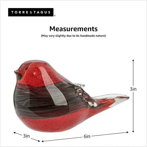 Torre & Tagus Glass Bird Decor Bird Figurine Paper Weight - Handmade Blown Glass Decor Ornament Animal Sculpture, Weighted Small Desk Figurines & Table Decor for Home, 6x3x4, Blue/Red Bird in Kuwait