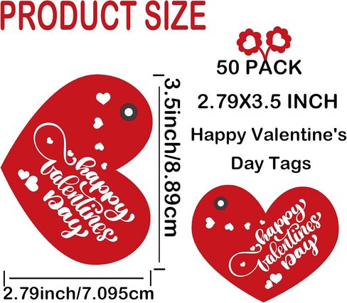 2 x 3.5 Inch Happy Valentine's Day Gift Tags with String Sweet Themed Thank You Gift Tags - Valentine' Day Thank You Tag for Valentine's Day Party Favors 48 Pack in Kuwait