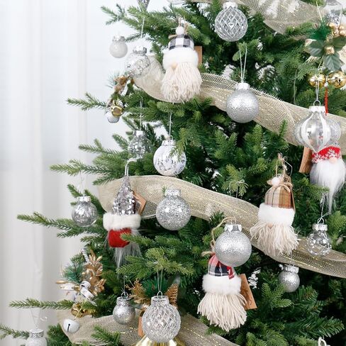 Christmas Ball Ornaments Set, 34PCS Clear Plastic Shatterproof Christmas Ornaments for Xmas Tree Hanging Decorations, for Indoor Home Thanksgiving Party Decor - Champagne/White. in Saudi Arabia