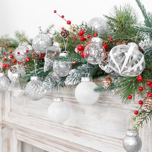Christmas Ball Ornaments Set, 34PCS Clear Plastic Shatterproof Christmas Ornaments for Xmas Tree Hanging Decorations, for Indoor Home Thanksgiving Party Decor - Champagne/White. in Saudi Arabia