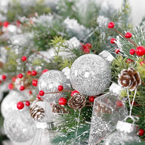 Christmas Ball Ornaments Set, 34PCS Clear Plastic Shatterproof Christmas Ornaments for Xmas Tree Hanging Decorations, for Indoor Home Thanksgiving Party Decor - Champagne/White. in Saudi Arabia
