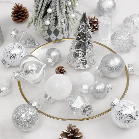 Christmas Ball Ornaments Set, 34PCS Clear Plastic Shatterproof Christmas Ornaments for Xmas Tree Hanging Decorations, for Indoor Home Thanksgiving Party Decor - Champagne/White. in Saudi Arabia