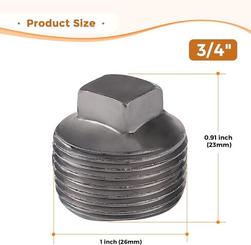 1/2" Black Pipe Fittings Male Cap - Home Expert 4 Pack Malleable Cast Iron Male Square Caps Threaded Pipe Fittings for Industrial Pipe Shelves Bracket, Vintage Industrial Pipe Furniture in Saudi Arabia