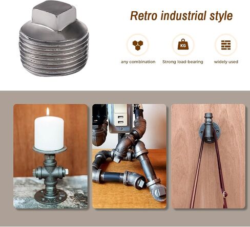 1/2" Black Pipe Fittings Male Cap - Home Expert 4 Pack Malleable Cast Iron Male Square Caps Threaded Pipe Fittings for Industrial Pipe Shelves Bracket, Vintage Industrial Pipe Furniture in Saudi Arabia
