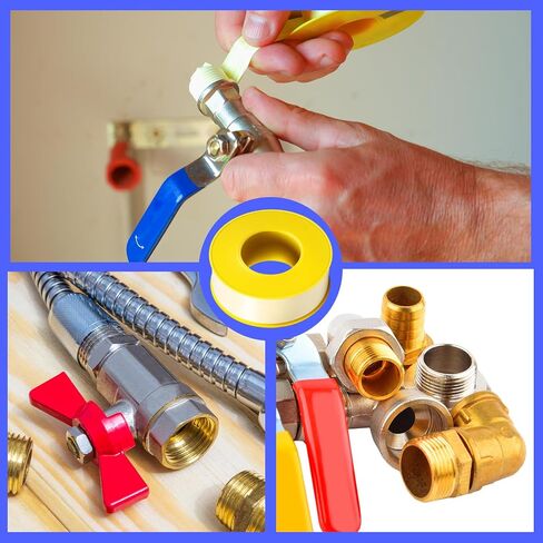 Pangda 8 Rolls Extra-Wide 3/4 Inch x 390 Inch x 4 Mil Gas Pipe Thread Sealant Tape Yellow Gas Line PTFE Tape Thread Seal Tape Plumbers Pipe High Resistance Gas Leak Prevention for Gas Fittings in Saudi Arabia