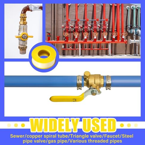 Pangda 8 Rolls Extra-Wide 3/4 Inch x 390 Inch x 4 Mil Gas Pipe Thread Sealant Tape Yellow Gas Line PTFE Tape Thread Seal Tape Plumbers Pipe High Resistance Gas Leak Prevention for Gas Fittings in Saudi Arabia