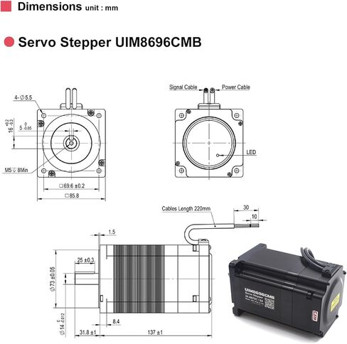 Nema 34 86mm Stepper Motor, Integrated Servo Stepper Smart Motor with Encoder, Driver & Motion Controller, 2000RPM 2-8A 24-48VDC Torque 6.5 N.m (UIM8696CM) in Saudi Arabia