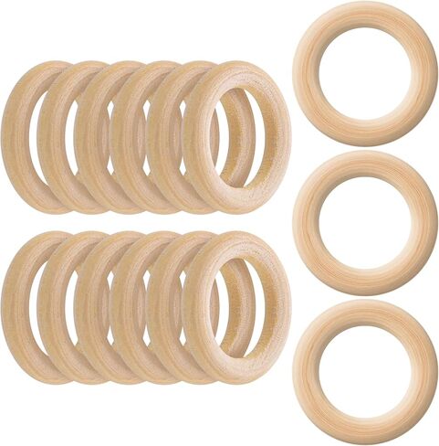 15 PCS حلقات خشبية ، حلقات خشبية طبيعية 2 بوصة للحرف اليدوية ، حلقة ماكرام ، الكروشيه (50 مم) in Kuwait