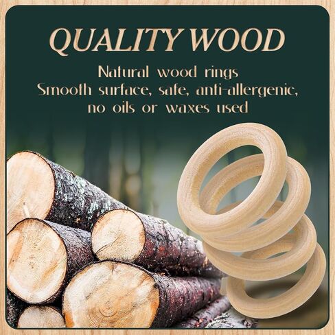 15 PCS حلقات خشبية ، حلقات خشبية طبيعية 2 بوصة للحرف اليدوية ، حلقة ماكرام ، الكروشيه (50 مم) in Kuwait