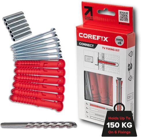 3.93 Inch TV Wall Anchors- Drywall Over Blockwork Wall Anchors and Screws for Hanging Wall Mounted TVs - Holds 330lbs on 6 Fixtures - Reinforced Steel Core - 6 Pack - Drill Bit Included in Saudi Arabia