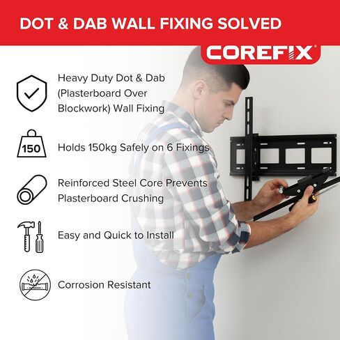 3.93 Inch TV Wall Anchors- Drywall Over Blockwork Wall Anchors and Screws for Hanging Wall Mounted TVs - Holds 330lbs on 6 Fixtures - Reinforced Steel Core - 6 Pack - Drill Bit Included in Saudi Arabia