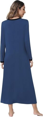 NACHILA المرأة ثوب النوم الخيزران قمصان النوم طويلة الأكمام ملابس خاصة كامل طول هينلي فستان النوم S-4XL in Kuwait