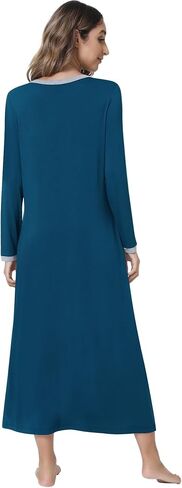 NACHILA Women's Nightgown Bamboo Sleepshirts Long Sleeve Sleepwear Full Length Henley Sleep Dress S-4XL in Kuwait