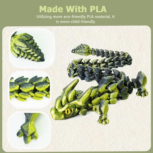 12in Flexible 3D Printed Dragon with Eyes, Articulated Fidget 3D Printed Animals, Stress Relief 3D Printed Toy for Anxiety & ADHD, Unique Home Office Décor in Kuwait