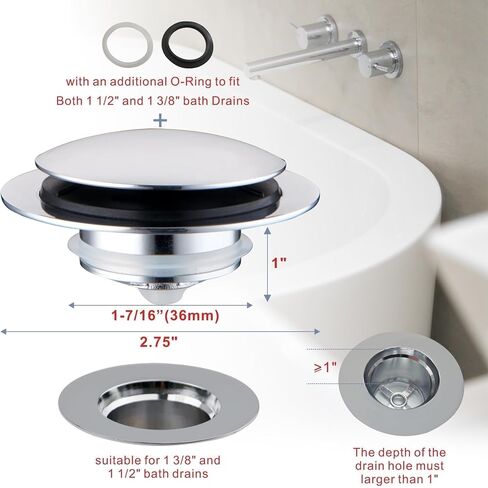 Brushed Bathtub Drain Stopper,Universal Pop Up Bath Drain, Hidrop Tip Toe Tub Drain Stopper,Conversion Kit Assembly, Replaces Lift and Turn,Tip-Toe and Trip Lever drains for Tub, EZ Install(Brushed) in Saudi Arabia