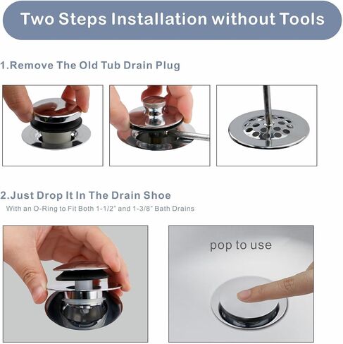 Brushed Bathtub Drain Stopper,Universal Pop Up Bath Drain, Hidrop Tip Toe Tub Drain Stopper,Conversion Kit Assembly, Replaces Lift and Turn,Tip-Toe and Trip Lever drains for Tub, EZ Install(Brushed) in Saudi Arabia