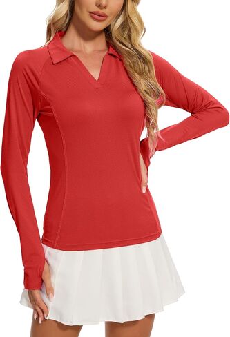 MathCat Women's Long Sleeve Golf Shirts UPF50+ Quickly Dry Tennis Polo Lightweight Sports Athletic Tops in Saudi Arabia