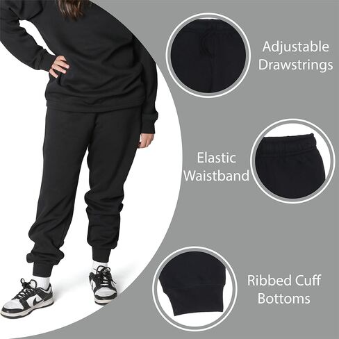 EVERYDAY KIDS Girls’ Navy Blue Cotton Fleece Sweatpants; Girls’ Activewear Jogger Pants - Soft and Breathable Cotton/Poly Blend (18/20, Navy) in Kuwait