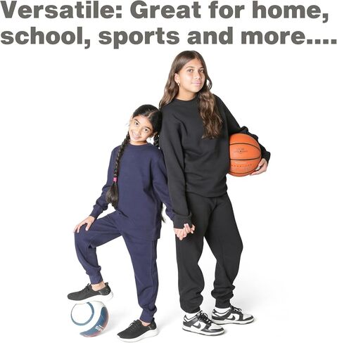 EVERYDAY KIDS Girls’ Navy Blue Cotton Fleece Sweatpants; Girls’ Activewear Jogger Pants - Soft and Breathable Cotton/Poly Blend (18/20, Navy) in Kuwait