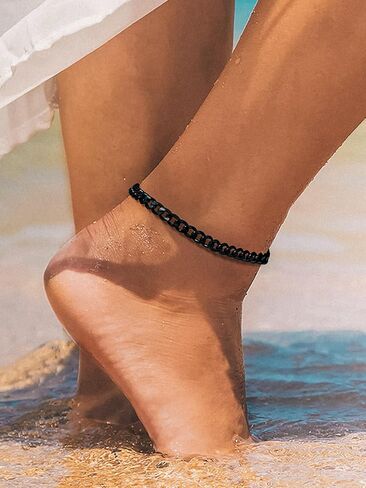 Cuban Link/Figaro/Wheat Chain Anklets for Women Men 8.5+2 Inch Extender Stainless Steel/18K Gold Plated Ankle Bracelets Beach or Party Foot Jewelry in Kuwait