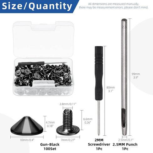 Glarks 100 Sets Sliver Cone Spikes and Studs Kit 4.7mm Bullet Spikes Screw Back Punk Studs and Spikes with Installation Tools Leather Craft Rivet Screws for Clothing Shoes Accessories in Kuwait