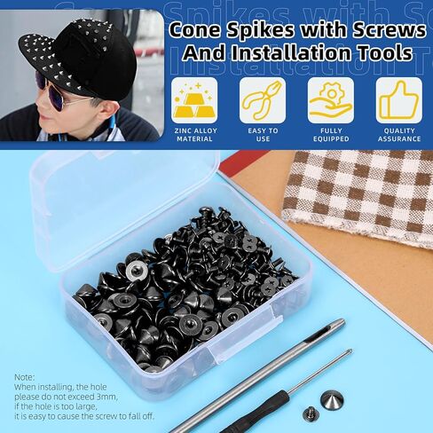 Glarks 100 Sets Sliver Cone Spikes and Studs Kit 4.7mm Bullet Spikes Screw Back Punk Studs and Spikes with Installation Tools Leather Craft Rivet Screws for Clothing Shoes Accessories in Kuwait
