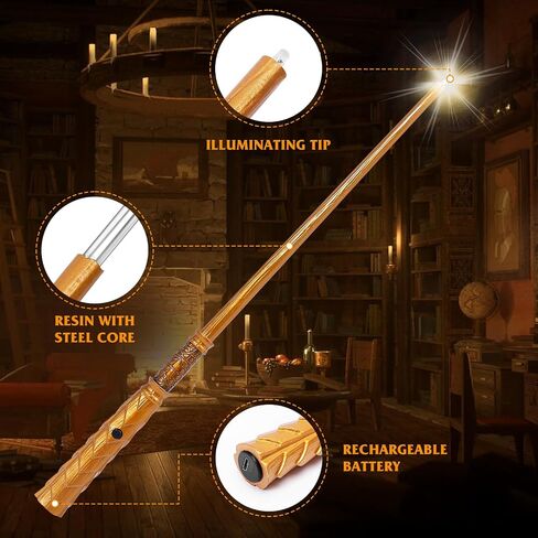 Light Up Magic Wizard Wand Rechargeable Illuminating Wands for Witches Kids Boys Girls Party Gift, Note in Kuwait