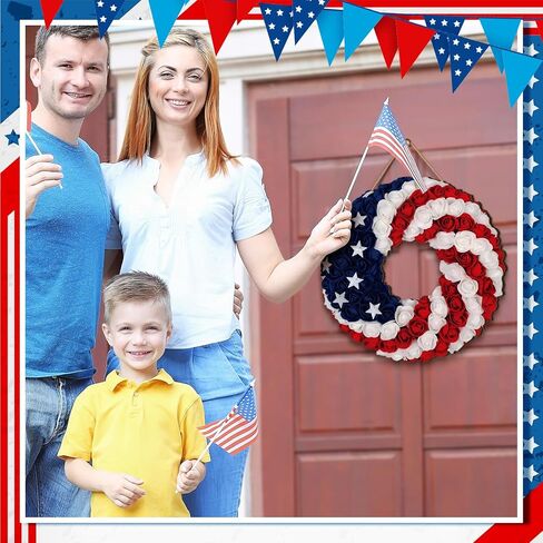 4th of July Hanging Door Sign Wooden Independence Day Decorations Patriotic Door Hanger American Rustic Wooden Plaque for Wall Front Porch Outdoor Farmhouse (Garland Style) in Saudi Arabia