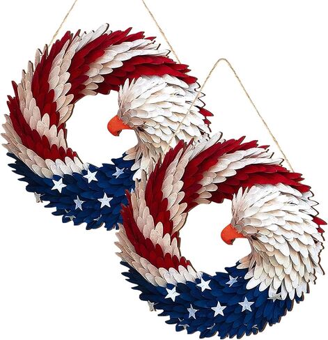 4th of July Hanging Door Sign Wooden Independence Day Decorations Patriotic Door Hanger American Rustic Wooden Plaque for Wall Front Porch Outdoor Farmhouse (Garland Style) in Saudi Arabia
