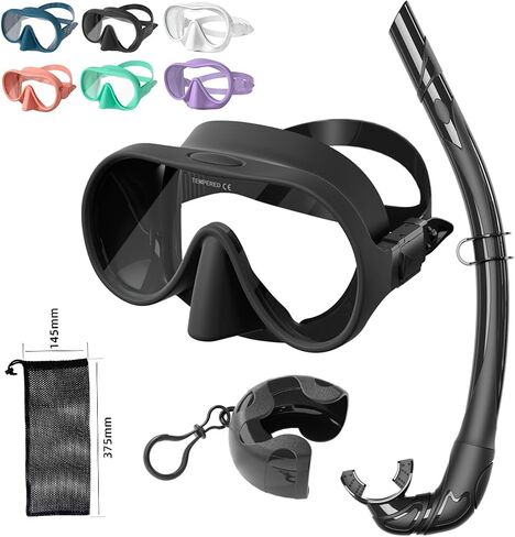 Huasheng Portable Snorkel Set Adults,Ultra Wide View Snorkeling Frameless Mask,Perfect Seal Silicone Skirt,Fashionable Colors in 6.9in and 6.1in Size,Portable Diving Snorkeling Set in Saudi Arabia