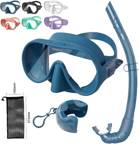 Huasheng Portable Snorkel Set Adults,Ultra Wide View Snorkeling Frameless Mask,Perfect Seal Silicone Skirt,Fashionable Colors in 6.9in and 6.1in Size,Portable Diving Snorkeling Set in Saudi Arabia