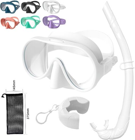 Huasheng Portable Snorkel Set Adults,Ultra Wide View Snorkeling Frameless Mask,Perfect Seal Silicone Skirt,Fashionable Colors in 6.9in and 6.1in Size,Portable Diving Snorkeling Set in Saudi Arabia