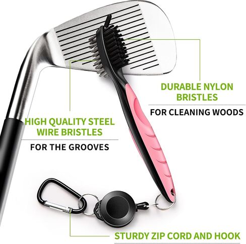Professional Golf Club Brush, Golf Brush and Groove Cleaner with Retractable Zip-line and Aluminum Carabiner, Golf Club Cleaner for Golf Clubs, Golf Brush for Golf Bag,Golf Accessories for Men in Saudi Arabia
