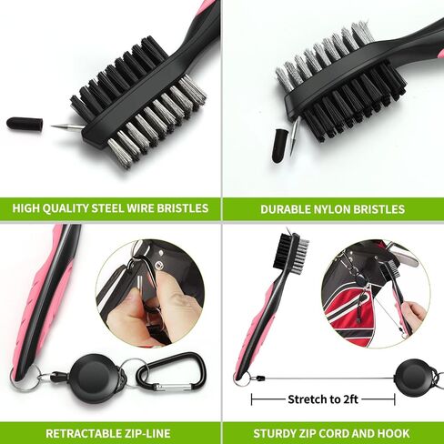 Professional Golf Club Brush, Golf Brush and Groove Cleaner with Retractable Zip-line and Aluminum Carabiner, Golf Club Cleaner for Golf Clubs, Golf Brush for Golf Bag,Golf Accessories for Men in Saudi Arabia