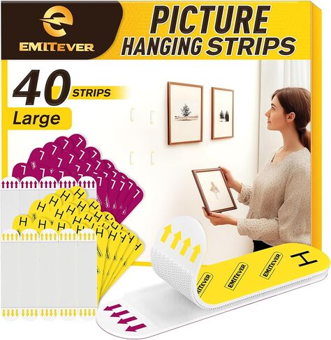 EMITEVER Picture Hanging Strips Heavy Duty, Damage Free Picture Hangers for Walls, Picture Hanging Kit, Hanging Hooks Without Nails, Medium Adhesive Wall Strips for Poster Sticky 20-Pairs (40 Strips) in Saudi Arabia