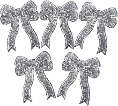 Iron On Patches Glitter 5Pcs Sweatshirt Side Bow Embroidered Patch Cute Sequin Applique Sew On Fabric Patches Shiny DIY Decorative Accessories Lovely for Girls Women Clothes Backpacks Jackets,Navy in Kuwait