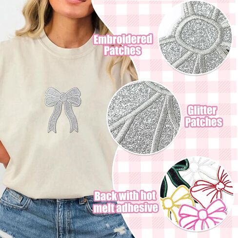 Iron On Patches Glitter 5Pcs Sweatshirt Side Bow Embroidered Patch Cute Sequin Applique Sew On Fabric Patches Shiny DIY Decorative Accessories Lovely for Girls Women Clothes Backpacks Jackets,Navy in Kuwait