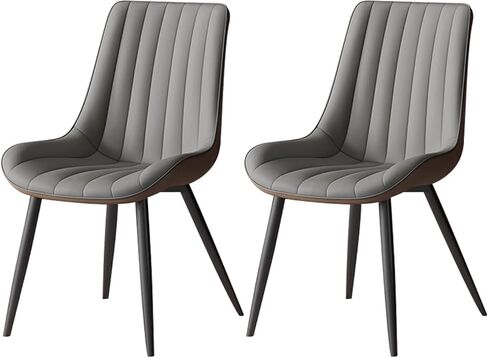 Dining Chairs Set of 2 Upholstered Mid Century Modern Kitchen Chairs Armless Faux Leather Side Chair with Back Metal Legs Chaise for Guest Reception Living Room, Light Gray in Saudi Arabia