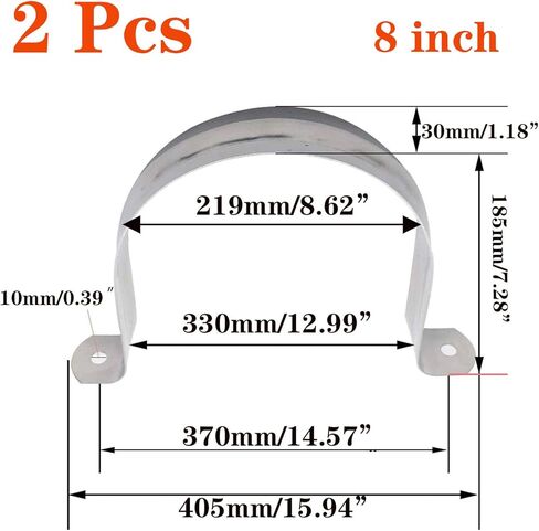 6 قطع من حزام الأنابيب الصلب مقاس 4 بوصات، دعامة على شكل حرف U من الفولاذ المقاوم للصدأ بفتحتين، مجموعة متنوعة من مشبك شد حزام الأنبوب الموسع (110 ملم) in Kuwait