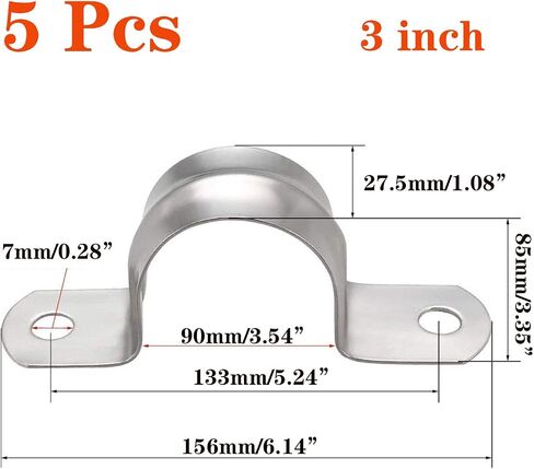 6 Pcs 4inch Rigid Pipe Strap,Two Hole Stainless Steel Strap U Bracket, Widened Tube Strap Tension Clip Assortment Kit Heavy Duty Pipe Clamp（110mm） in Saudi Arabia