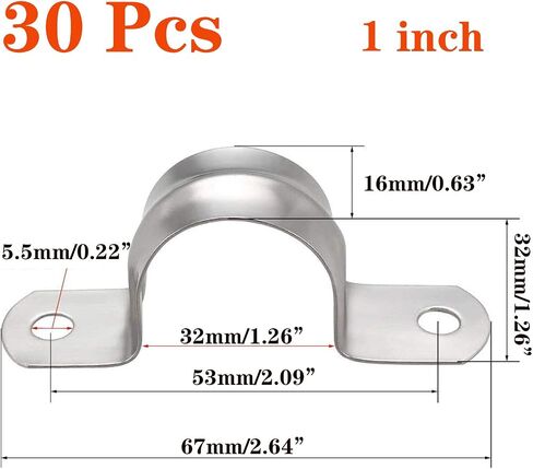6 Pcs 4inch Rigid Pipe Strap,Two Hole Stainless Steel Strap U Bracket, Widened Tube Strap Tension Clip Assortment Kit Heavy Duty Pipe Clamp（110mm） in Saudi Arabia