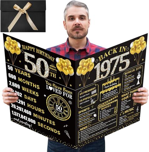 Large 90th Birthday Card With Envelope, Black Gold Happy 90th Birthday Giant Guest Book Gifts for Men Women, Giant Ninety Bday Card Gifts Party Supplies, Back in 1935 Jumbo 90 Bday Card in Kuwait