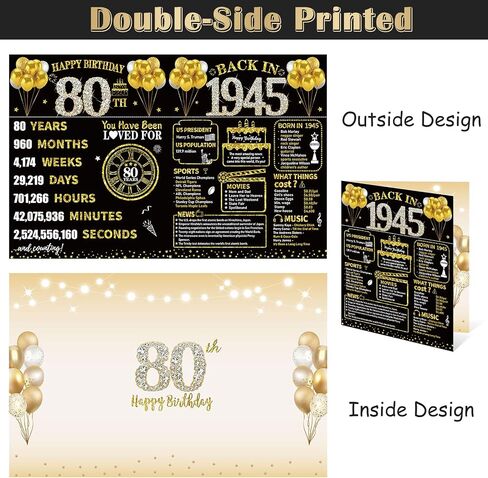 Large 90th Birthday Card With Envelope, Black Gold Happy 90th Birthday Giant Guest Book Gifts for Men Women, Giant Ninety Bday Card Gifts Party Supplies, Back in 1935 Jumbo 90 Bday Card in Kuwait