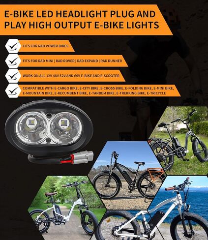 E-Bike LED Headlight for Rad Power Bikes Mini Rover Expand Runner, High Output E-Bike LED Lights Head Light with Mounting Bracket and E-Bike Plug, Plug and Play | Brighter | Waterproof (Yellow Light) in Saudi Arabia