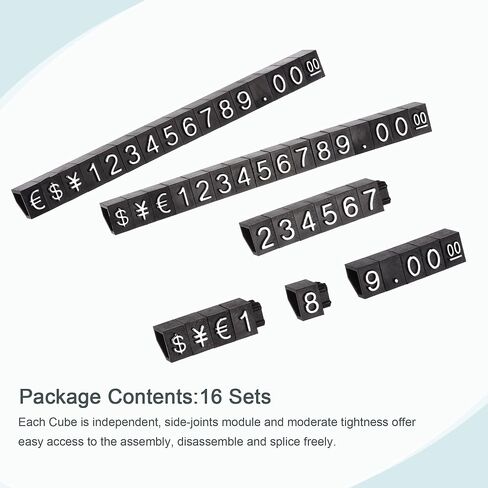 MECCANIXITY Adjustable Removable Mini Cube Price Tag Display Number Letter Price Label Stand Block Kit for Shop Counter White on Black,3.3x5.6mm,16 Sets in Kuwait