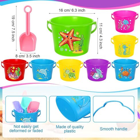Junkin 24 Sets Beach Sand Buckets and Shovels for Kids Bulk 6.3" Small Beach Pails and Sand Toys for Summer Holiday Party- 24 Bucket+24 Shovels (Cute) in Kuwait