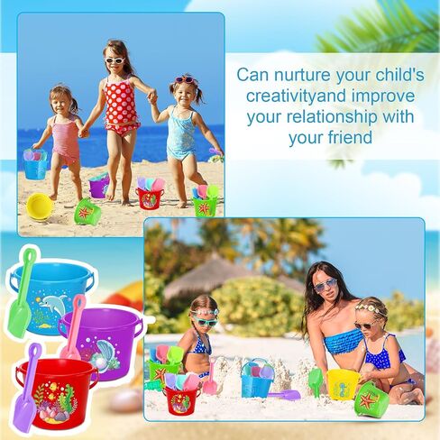Junkin 24 Sets Beach Sand Buckets and Shovels for Kids Bulk 6.3" Small Beach Pails and Sand Toys for Summer Holiday Party- 24 Bucket+24 Shovels (Cute) in Kuwait