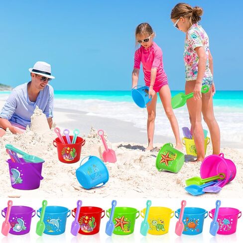 Junkin 24 Sets Beach Sand Buckets and Shovels for Kids Bulk 6.3" Small Beach Pails and Sand Toys for Summer Holiday Party- 24 Bucket+24 Shovels (Cute) in Kuwait