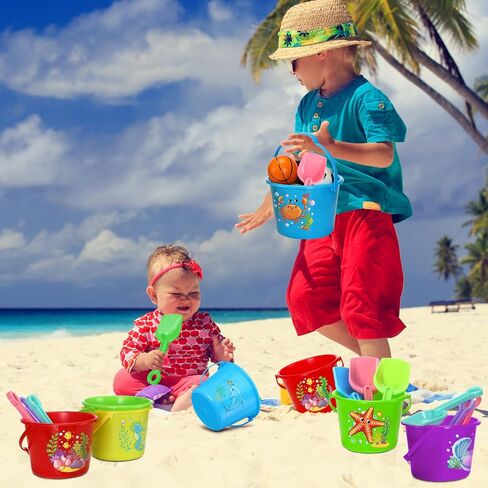 Junkin 24 Sets Beach Sand Buckets and Shovels for Kids Bulk 6.3" Small Beach Pails and Sand Toys for Summer Holiday Party- 24 Bucket+24 Shovels (Cute) in Kuwait